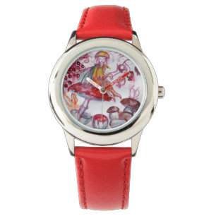 MAGIC FOLLET AV MUSHROOMS Red White Blommigt Fanta Armbandsur