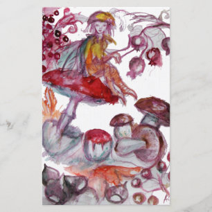 MAGIC FOLLET AV MUSHROOMS Red White Blommigt Fanta Brevpapper