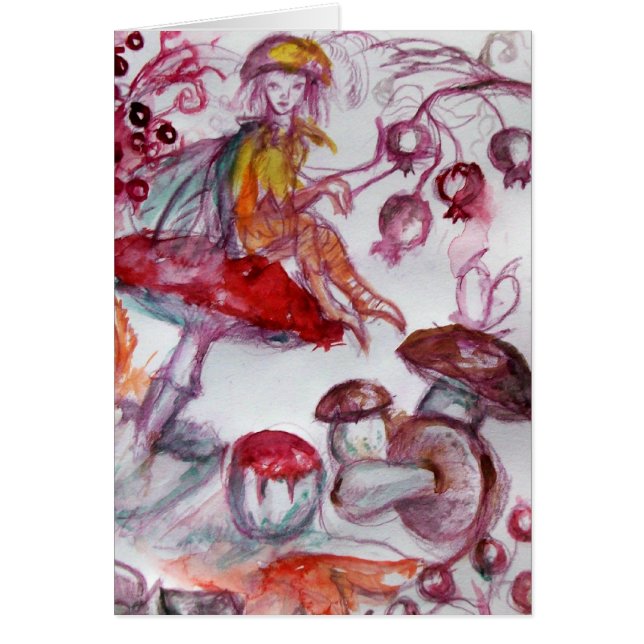 MAGIC FOLLET AV MUSHROOMS Red White Blommigt Fanta Hälsningskort (Framsidan)