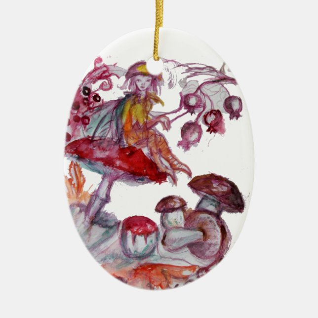 MAGIC FOLLET AV MUSHROOMS Red White Blommigt Fanta Julgransprydnad Keramik (Framsidan)