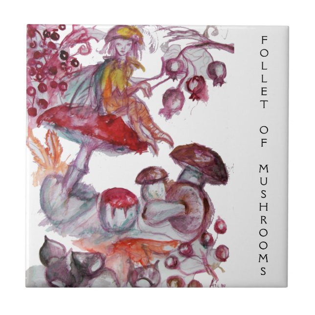 MAGIC FOLLET AV MUSHROOMS Red White Blommigt Fanta Kakelplatta (Framsidan)