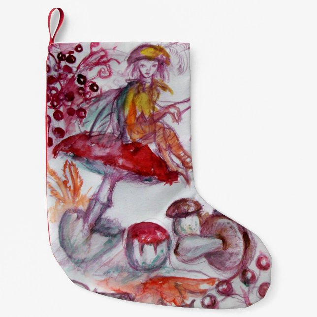 MAGIC FOLLET AV MUSHROOMS Red White Blommigt Fanta Liten Julstrumpa (Framsidan)