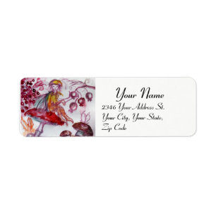 MAGIC FOLLET AV MUSHROOMS Red White Blommigt Fanta Returadress Etikett