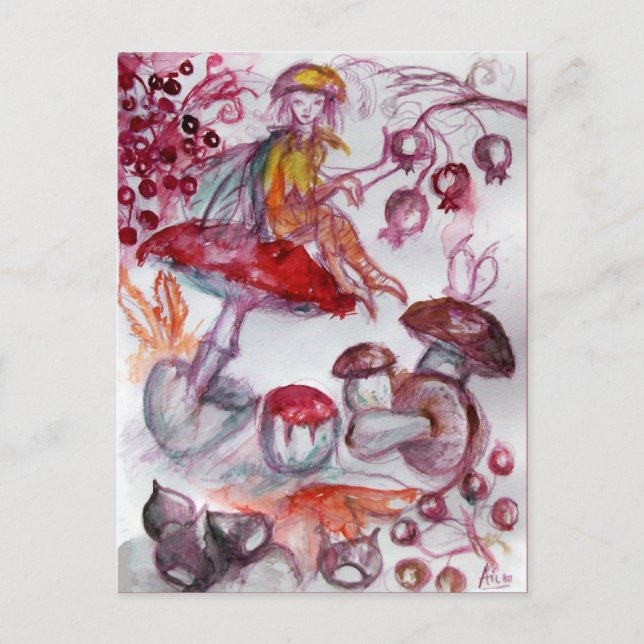 MAGIC FOLLET AV MUSHROOMS Red White Blommigt Fanta Vykort (Framsida)
