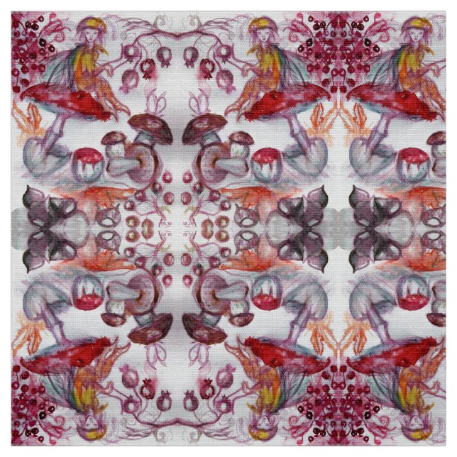 MAGIC FOLLET AV MUSHROOMS Red White Flora Fantasy Tyg (Prov)