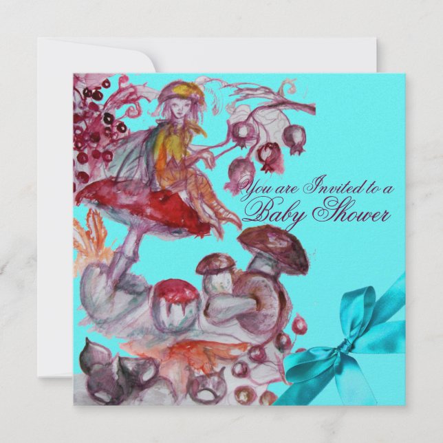 MAGIC FOLLET,MUSHROOMS BLUE RIBBON POJKE SHOWER INBJUDNINGAR (Framsida)