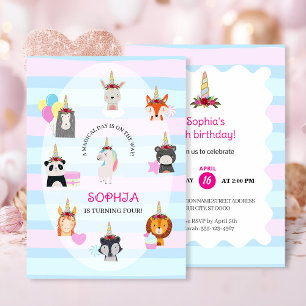 "Magic Forest Friends" Unicorn Birthday Inbjudningar