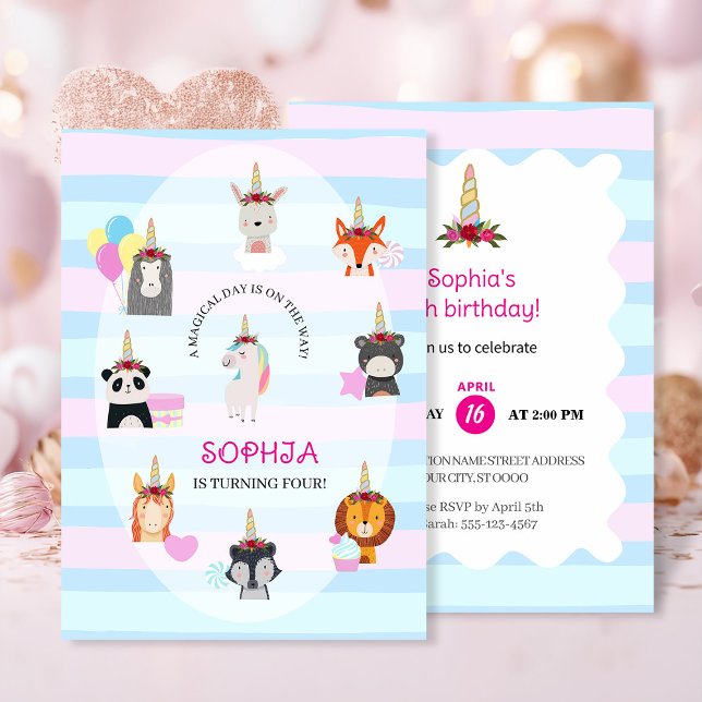 "Magic Forest Friends" Unicorn Birthday Inbjudningar (Skapare uppladdad)