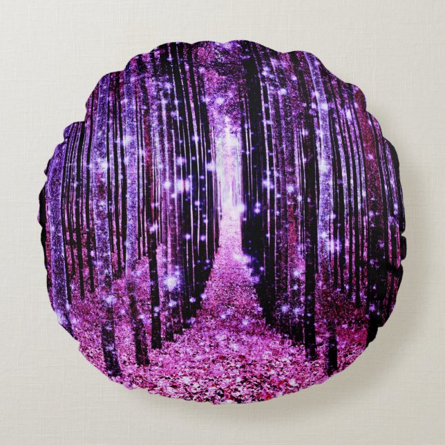 Magic Forest Lila Rosa Rund Kudde (Framsidan)