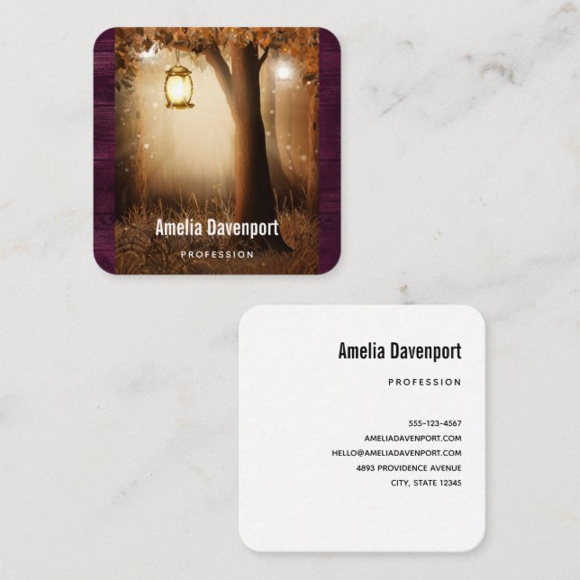 Magic Forest med Fairy Ljus Fyrkantigt Visitkort (Fram/baksida)
