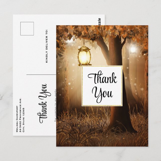 Magic Forest med Fairy Ljus Tack Vykort (Fram/baksida)