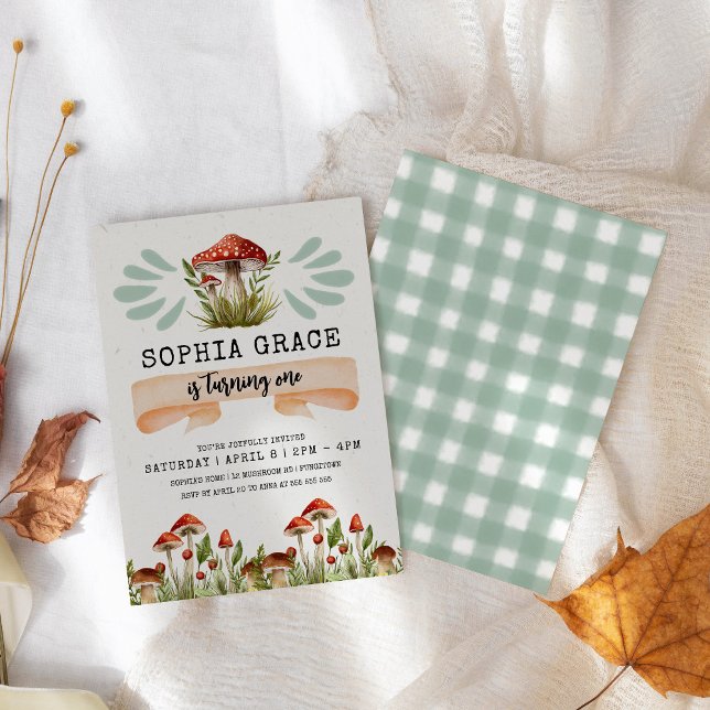 Magic Forest Mushroom 1:a födelsedag Inbjudningar (Skapare uppladdad)