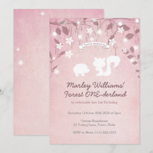 Magic Forest ONEderland Girl 1st Birthday Inbjudningar