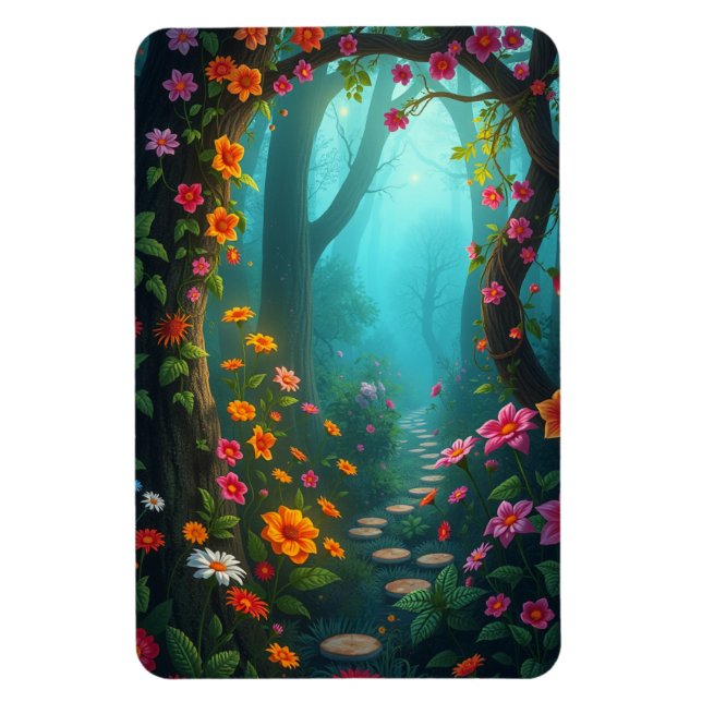 Magic Forest Pathway med Whimsical Wildblommor Magnet (Vertikal)