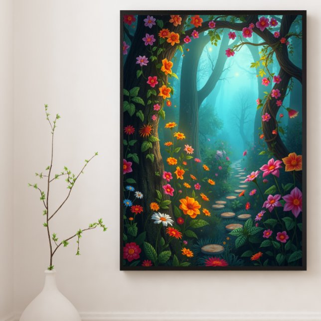 Magic Forest Pathway med Whimsical Wildblommor Poster (Skapare uppladdad)