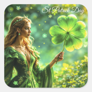 Magic Forest St Patrick Day Natur-konst Fyrkantigt Klistermärke