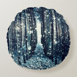 Magic Forest Teal Grått Elegance Rund Kudde