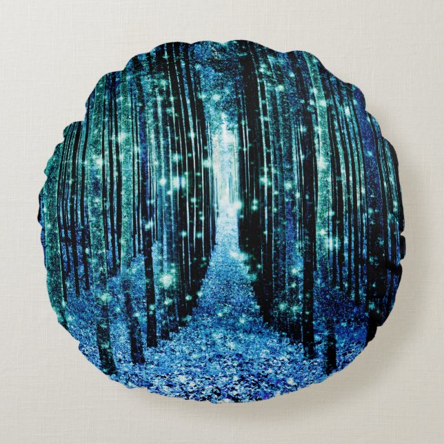 Magic Forest Turcos Teal Rund Kudde (Framsidan)