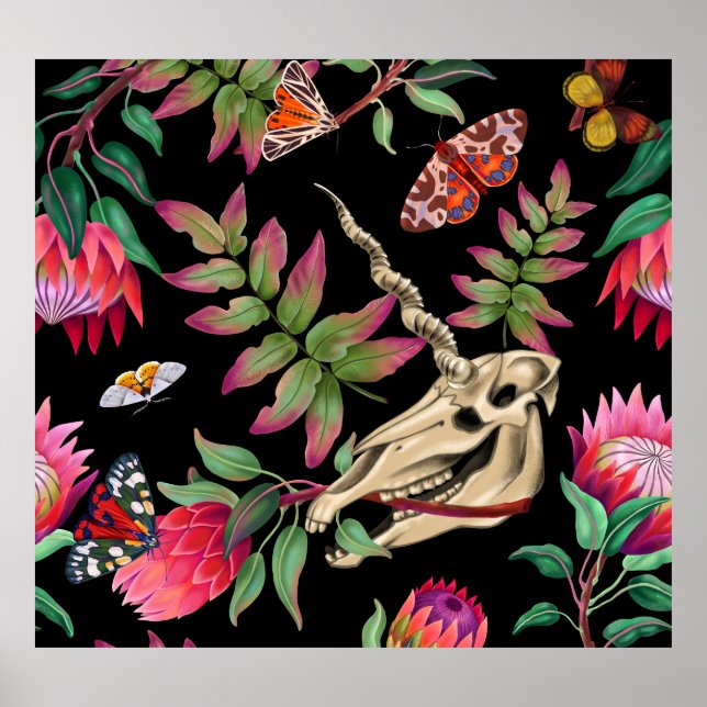 Magic Forest Unicorn Mörk Mönster. Poster (Framsidan)