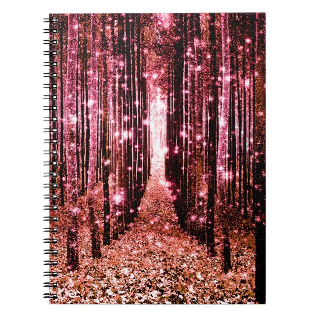 Magic Forest Väg Rosa Peach Anteckningsbok Med Spiral (Framsidan)