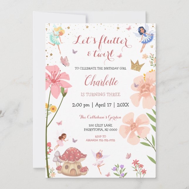 Magic Garden Fairy Forest Birthday Inbjudningar (Framsida)