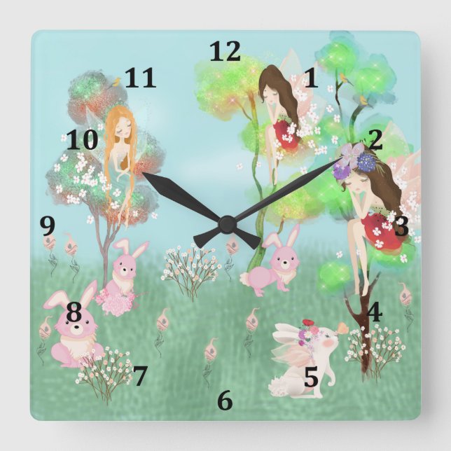 Magic Garden Kids Clock Fyrkantig Klocka (Framsida)