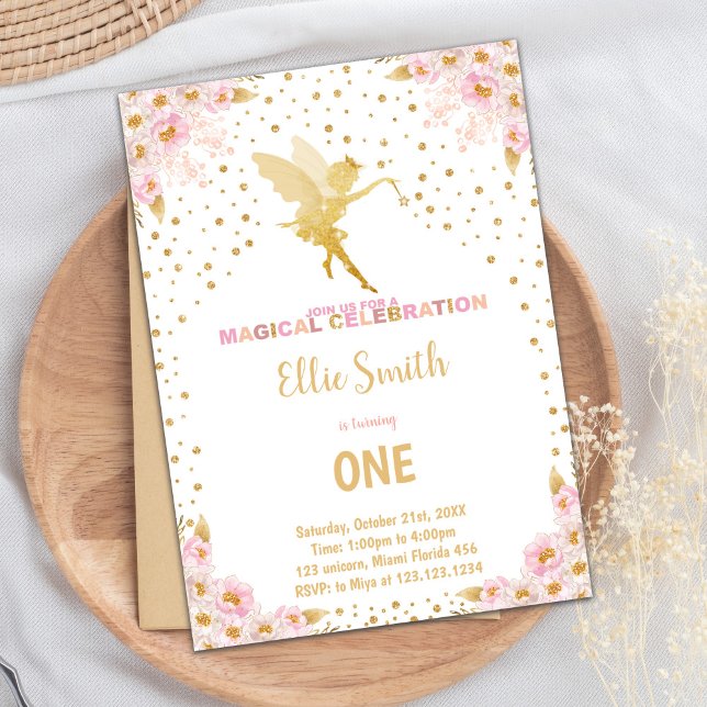 Magic Garden Party Card för flickor Inbjudningar (Floral Glitter Fairy Birthday Invitations)