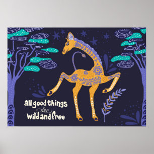 Magic Giraffe Folk Art Poster