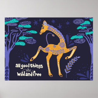 Magic Giraffe Folk Art Poster