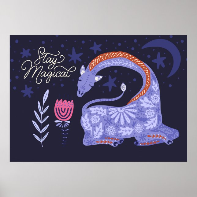 Magic Giraffe Folk Art Poster (Framsidan)