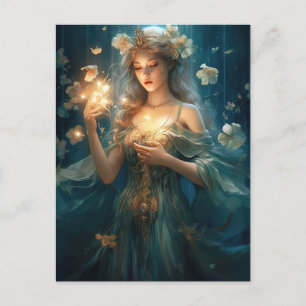 Magic Girl and Flowers Fantasy Art Postcard Vykort
