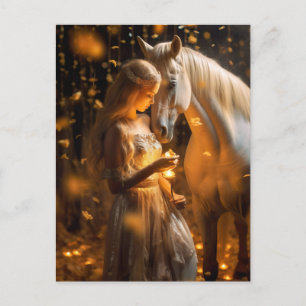 Magic Girl and Horse Fantasy Art Postcard Vykort