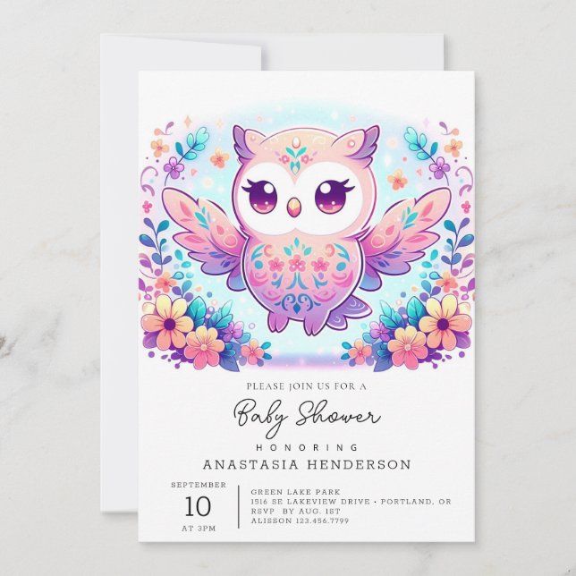 Magic Girl Uggla Baby Shower Inbjudningar (Framsida)