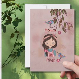 Magic Girl with Birds - Dotter's Birthday Card Julkort