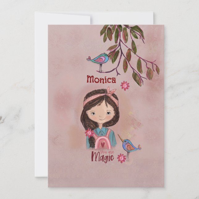 Magic Girl with Birds - Dotter's Birthday Card Julkort (Framsida)