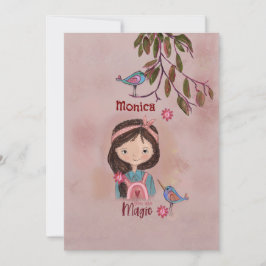 Magic Girl with Birds - Dotter's Birthday Card Julkort