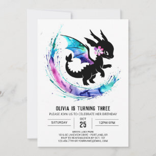 Magic Girly Dragon Digital Girl Birthday Inbjudningar