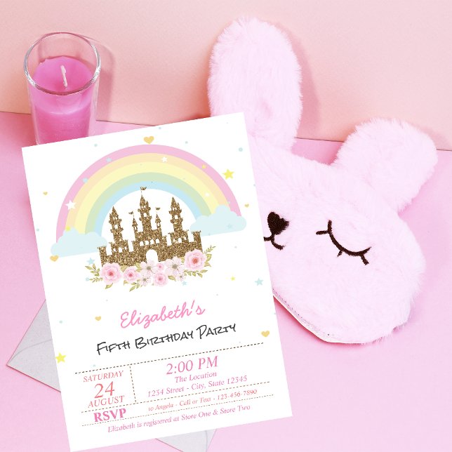 Magic Glitter Castle Blommigt Rainbow Birthday Inbjudningar (Skapare uppladdad)
