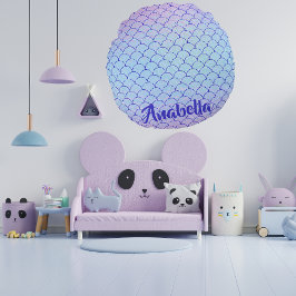 Magic Glitter Pastel Lila Sjöjungfru Scales Rund Kudde