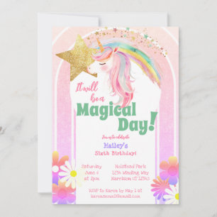 Magic Glitter Unicorn sjätte födelsedag Inbjudningar