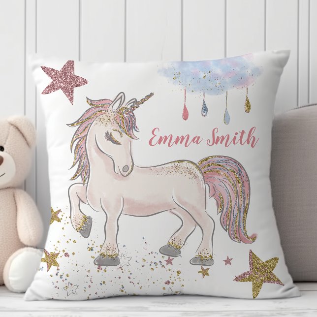 Magic Glitter Unicorn Stars Monogram Namn Kudde (Skapare uppladdad)