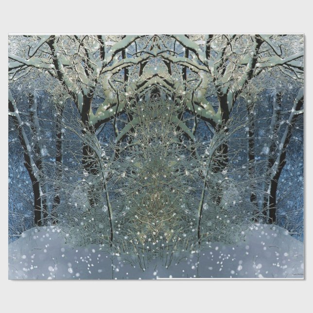 Magic Glittering Winter Wonderland Snowy Forest Presentpapper (Platt)