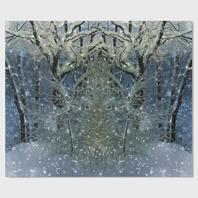 Magic Glittering Winter Wonderland Snowy Forest Presentpapper (Platt)