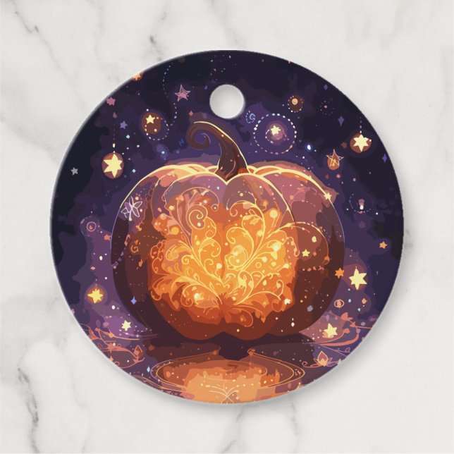 Magic Glowing Halloween Pumpkin and Stars Gåvor Etiketter (Framsida)