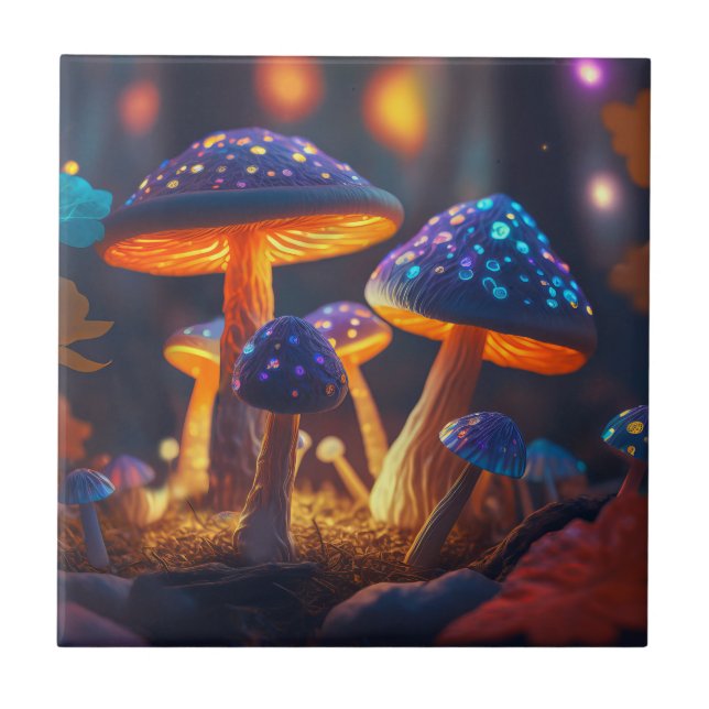 Magic Glowing Mushroom Garden Mystical Fantasy Kakelplatta (Framsidan)