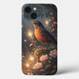 Magic Glowing Robin Bird and Flowers