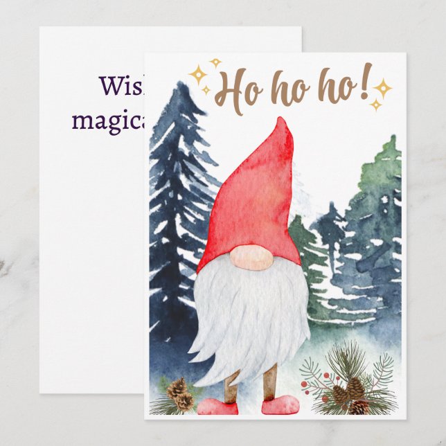 Magic Gnome Julhälsningar kort (Fram/baksida)