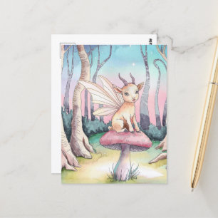 Magic Goat sitter på ett svamp i skogen Vykort