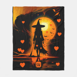 Magic Gothic orange hearts mongram häxa Fleecefilt