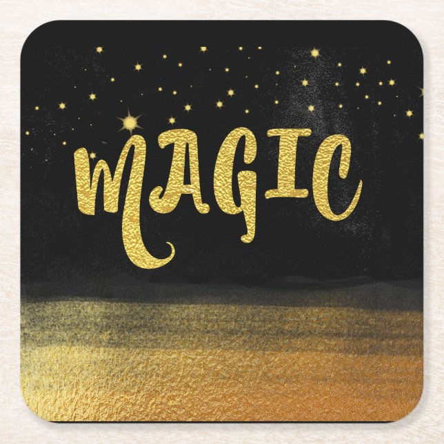 *~* MAGIC Guld & Black Chic Magic Good Vibes Underlägg Papper Kvadrat (Framsidan)